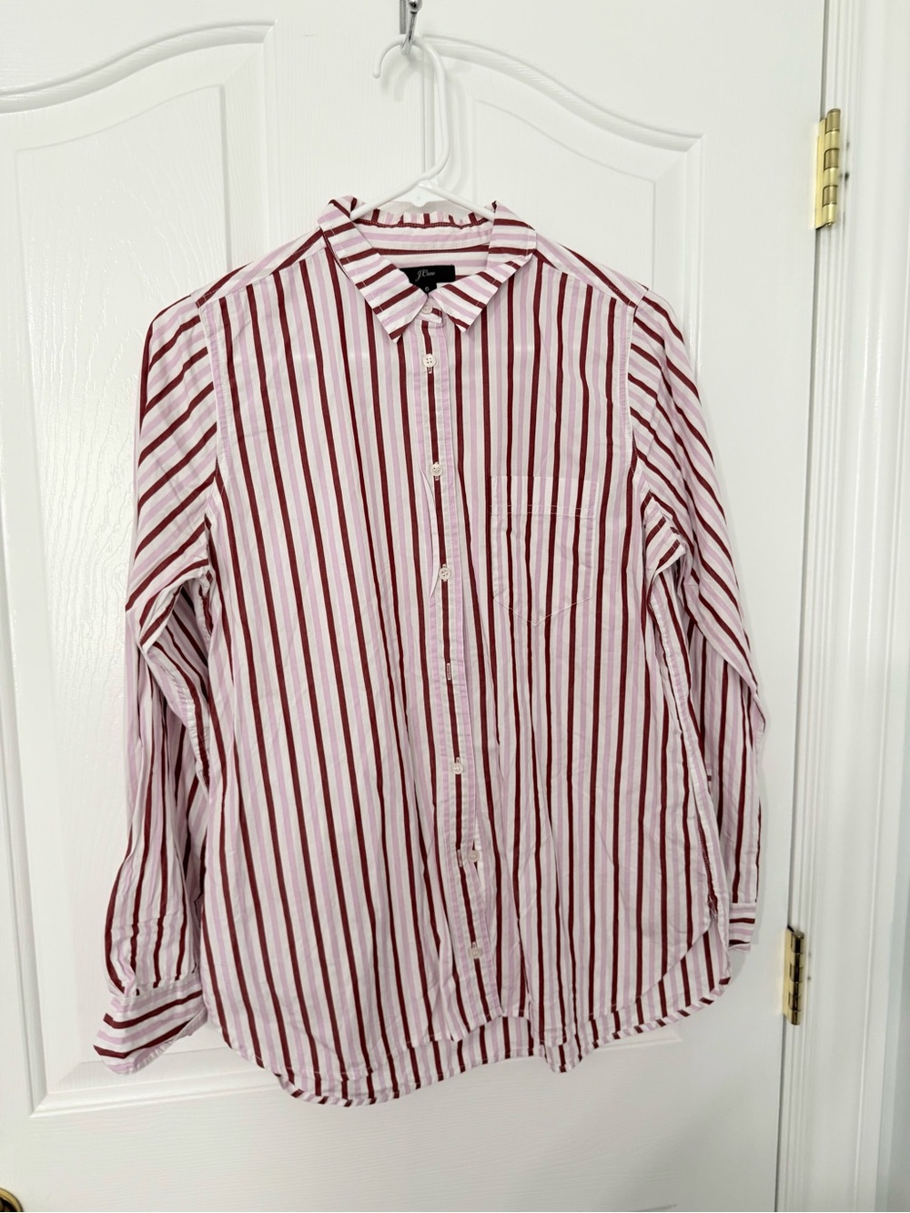 Jcrew Womens Striped Button-Up Shirt in White and Burgundy